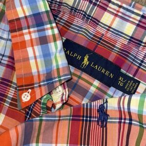 Polo Ralph Lauren Long Sleeve Button Down Oxford Shirt Men's XL Orange Plaid